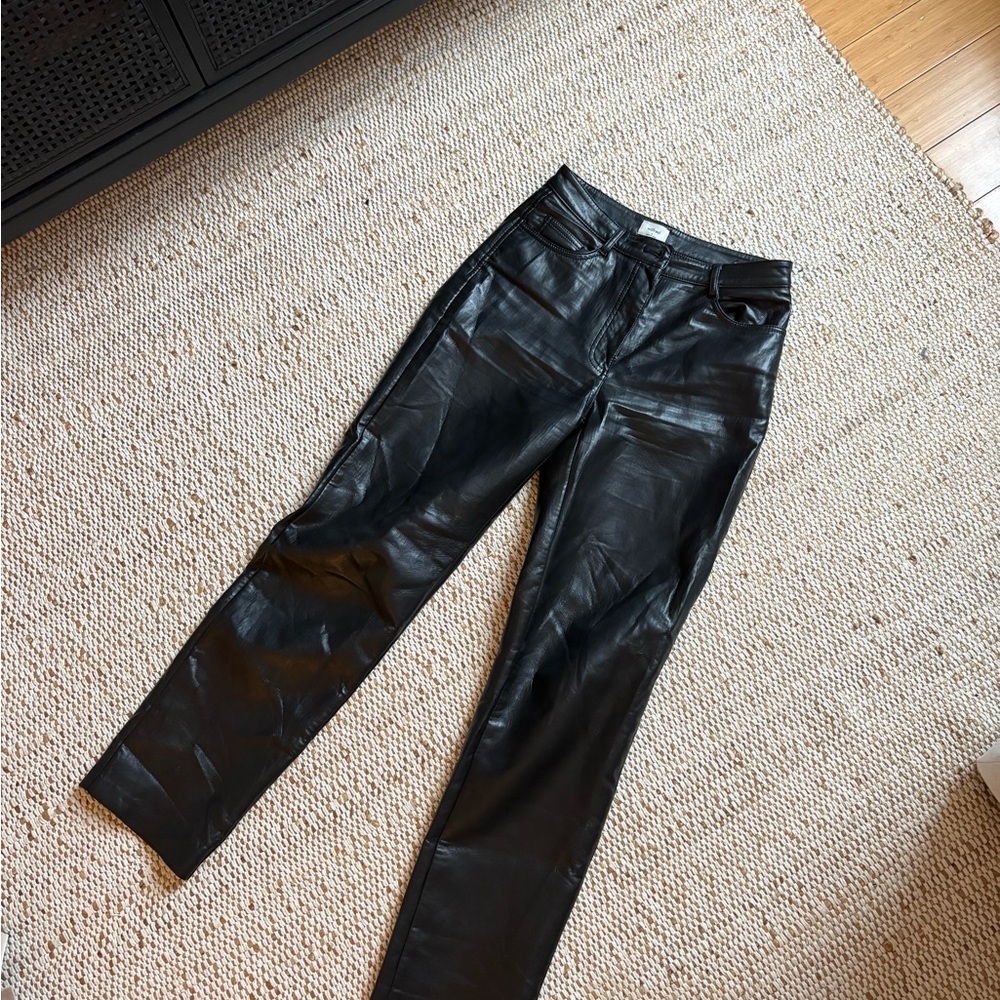 Black Straight Leg Leather Pants (Melina)